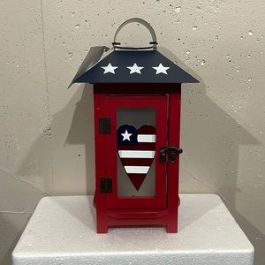 USA Flag LED Candle Lantern. Red, White and Blue